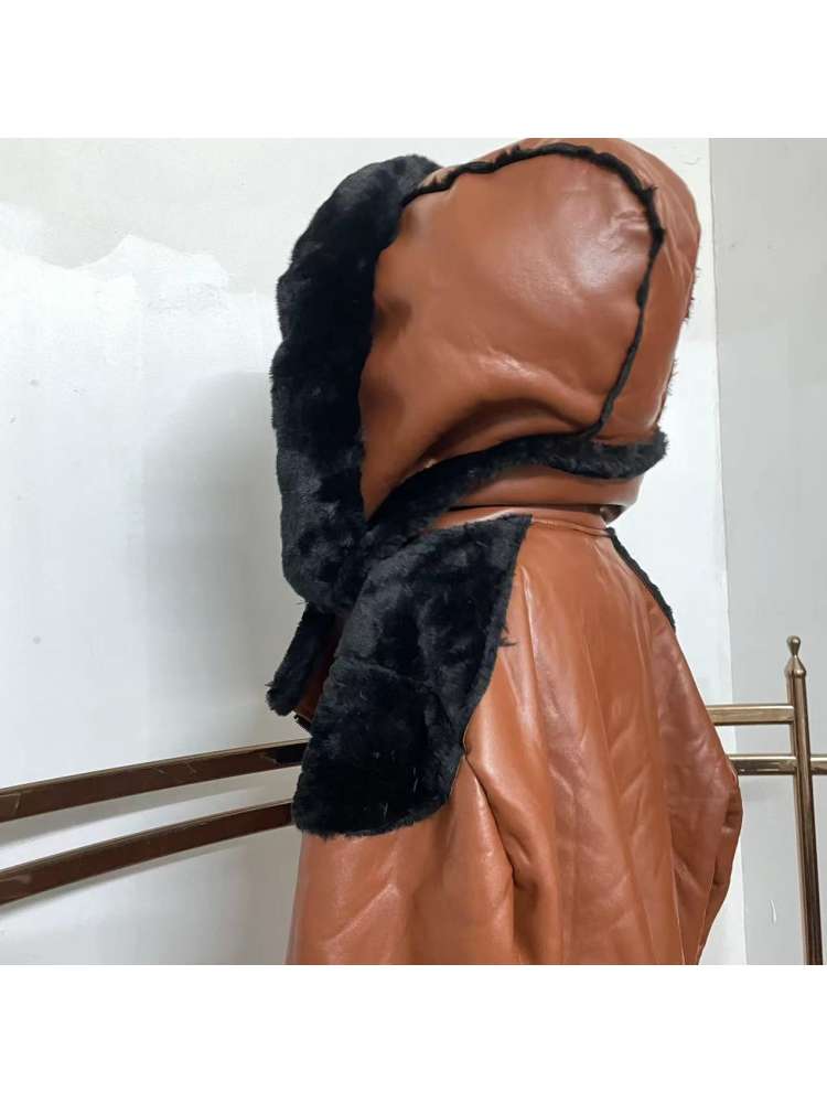 Solid PU Fur Patchwork Lapel Long Sleeve Zipper Men Short Coats