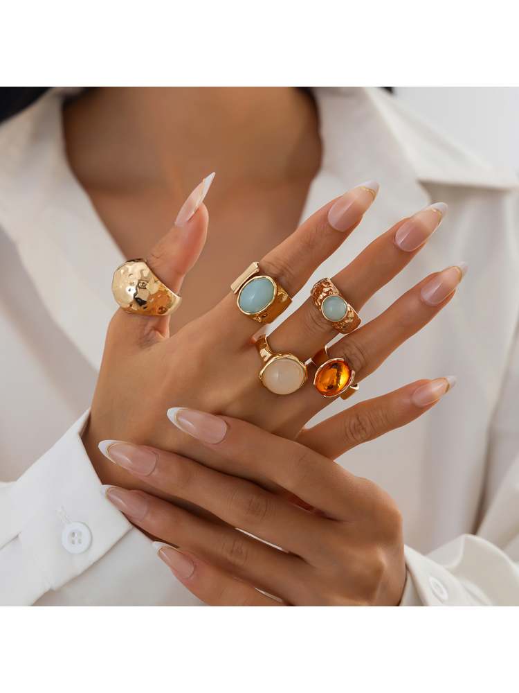 Exquisite Patchwork Acrylic Inlay Electroplating Rings