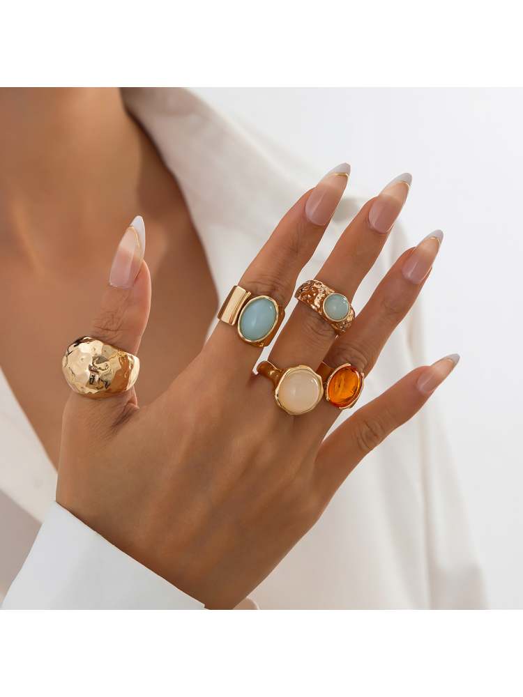 Exquisite Patchwork Acrylic Inlay Electroplating Rings
