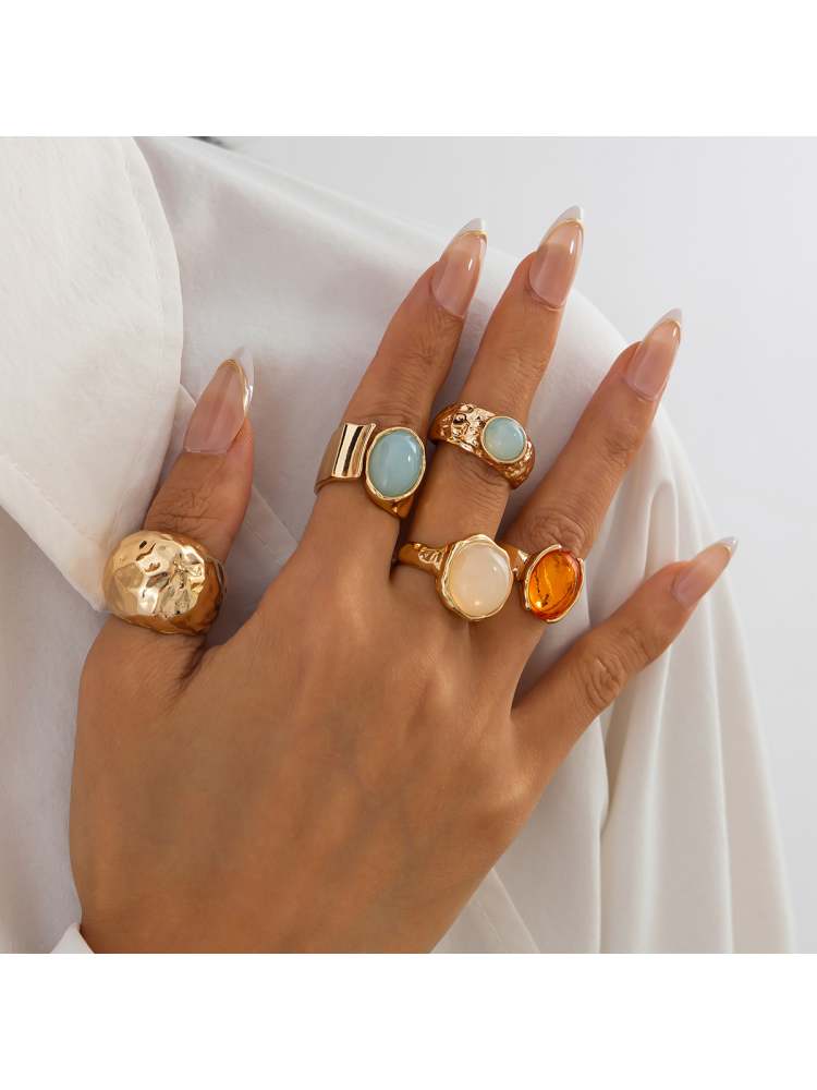 Exquisite Patchwork Acrylic Inlay Electroplating Rings