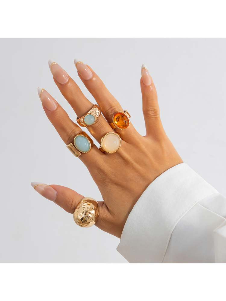 Exquisite Patchwork Acrylic Inlay Electroplating Rings