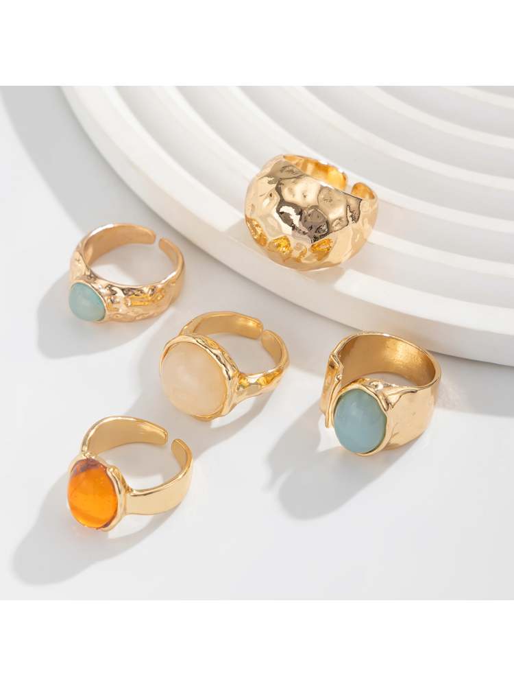 Exquisite Patchwork Acrylic Inlay Electroplating Rings