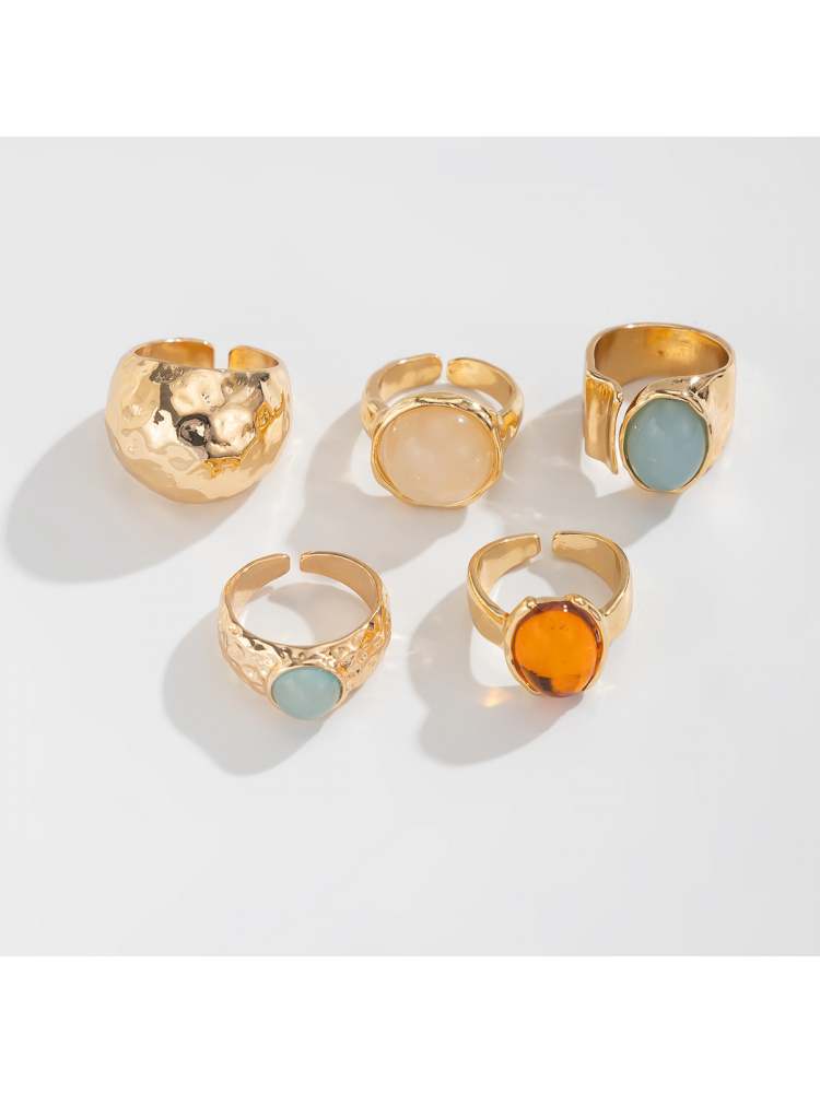 Exquisite Patchwork Acrylic Inlay Electroplating Rings
