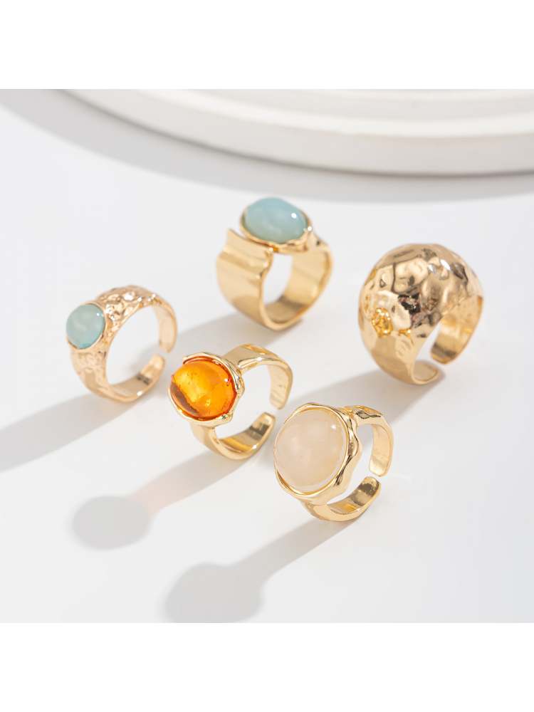 Exquisite Patchwork Acrylic Inlay Electroplating Rings