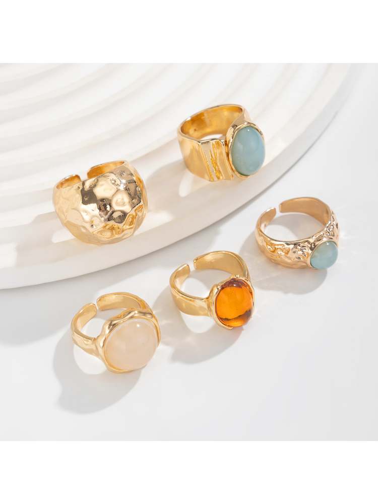 Exquisite Patchwork Acrylic Inlay Electroplating Rings