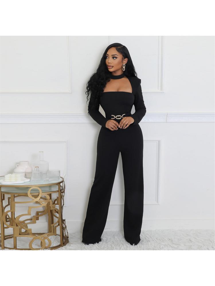 Metal Decor Hollow-out Straight Jumpsuits