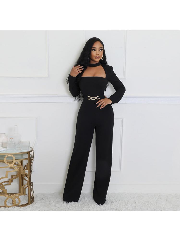 Metal Decor Hollow-out Straight Jumpsuits