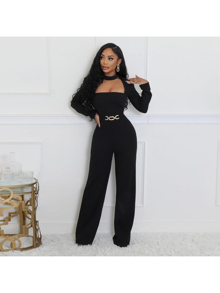 Metal Decor Hollow-out Straight Jumpsuits