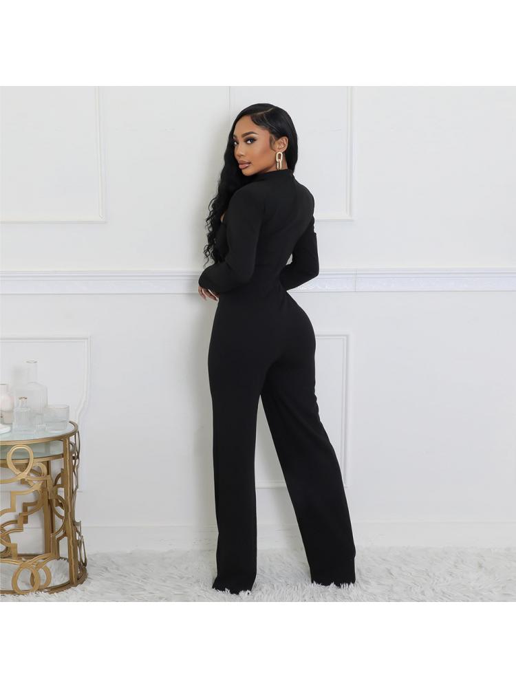 Metal Decor Hollow-out Straight Jumpsuits