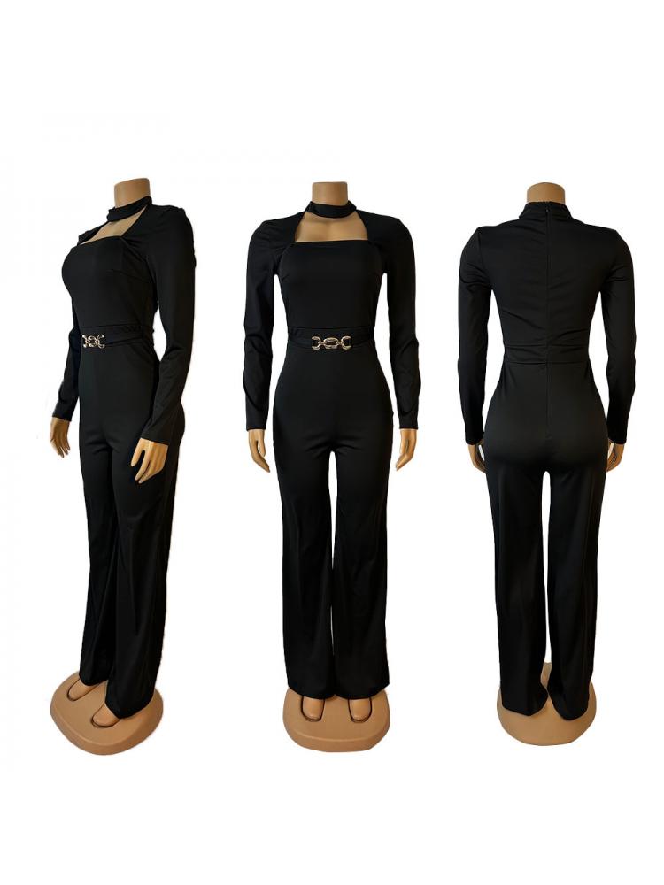 Metal Decor Hollow-out Straight Jumpsuits
