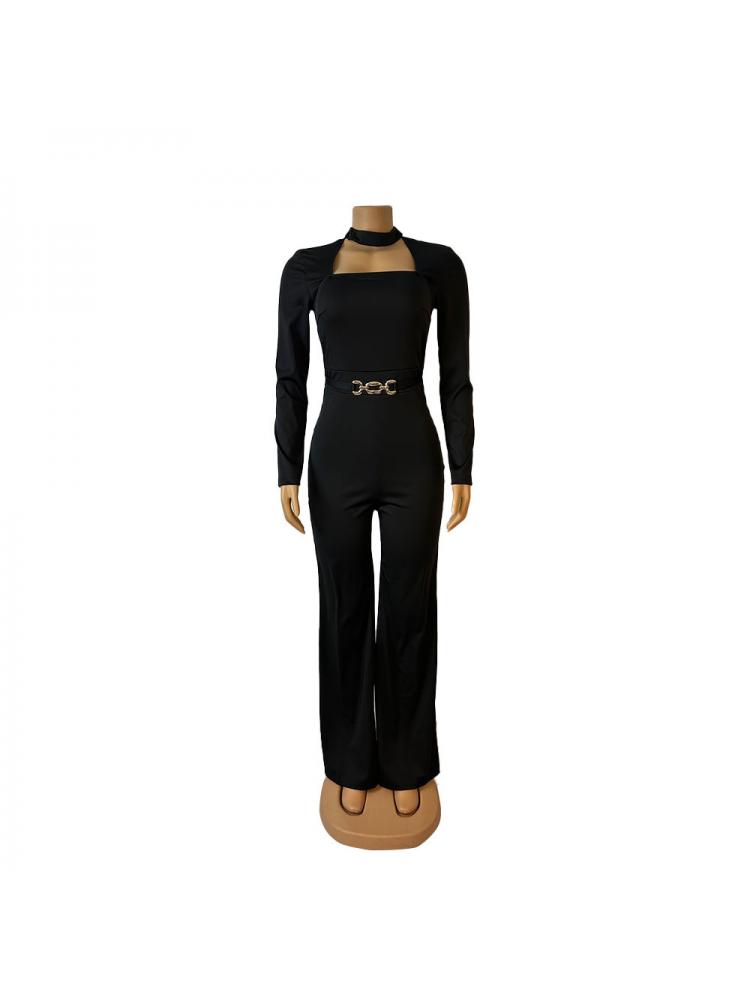 Metal Decor Hollow-out Straight Jumpsuits