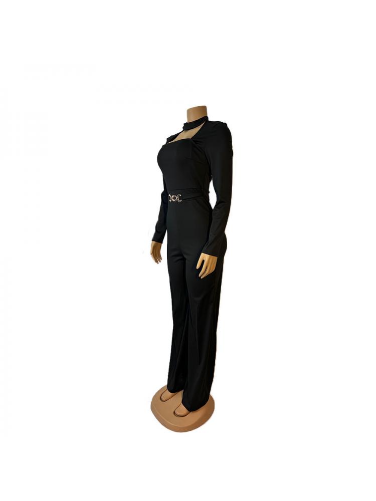 Metal Decor Hollow-out Straight Jumpsuits