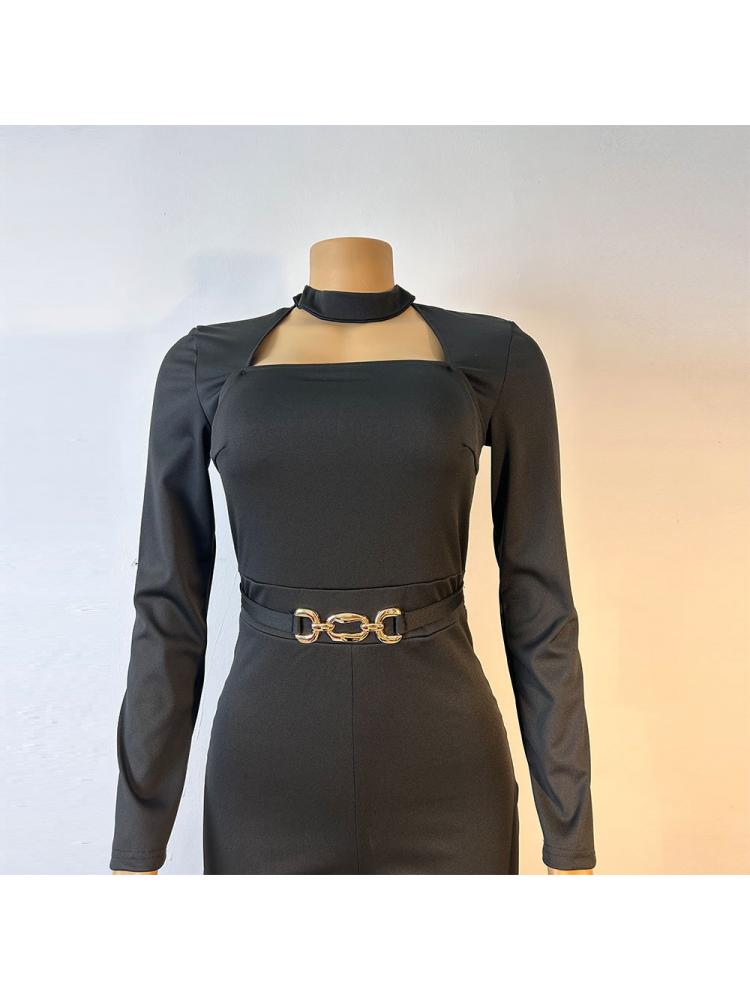 Metal Decor Hollow-out Straight Jumpsuits