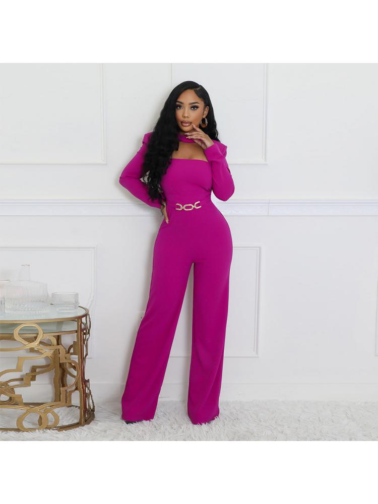 Metal Decor Hollow-out Straight Jumpsuits