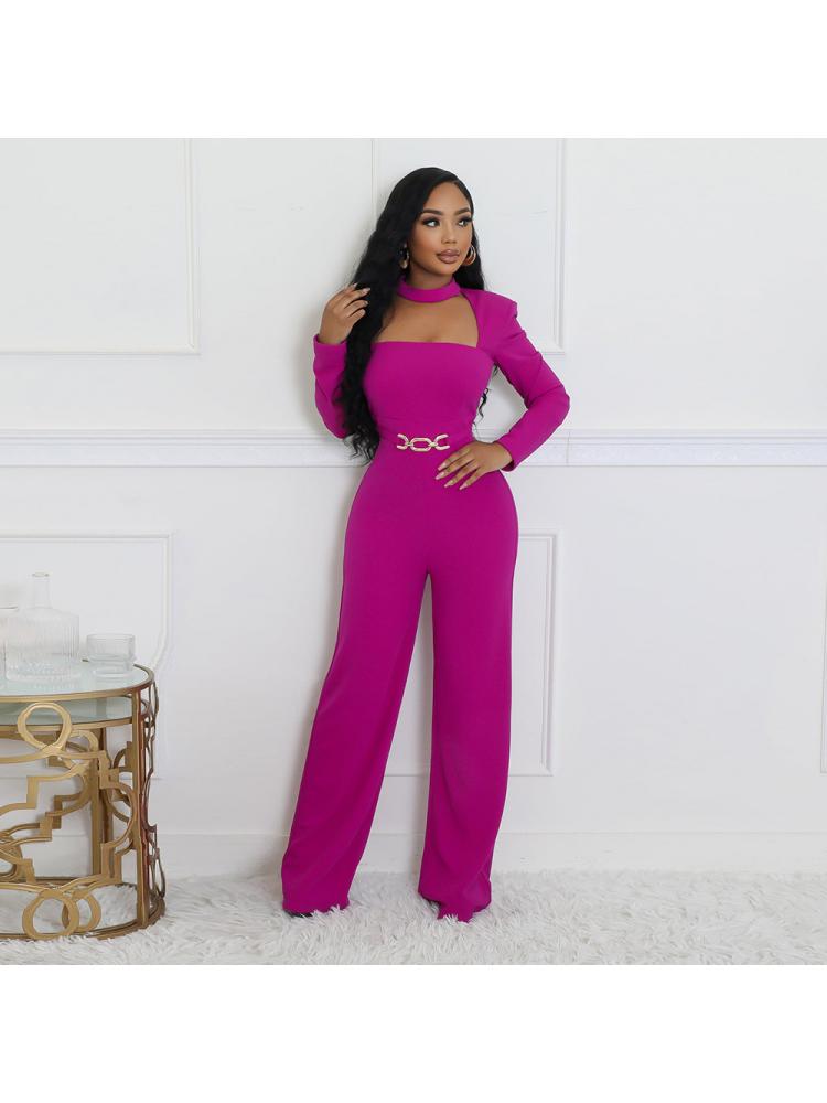 Metal Decor Hollow-out Straight Jumpsuits