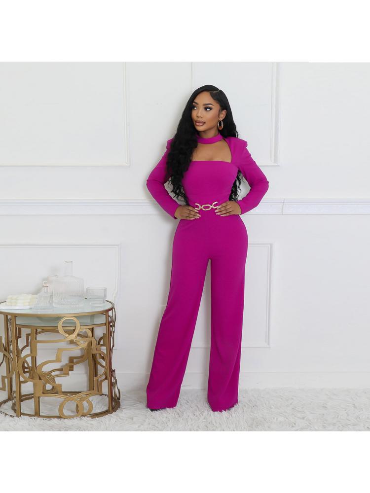 Metal Decor Hollow-out Straight Jumpsuits