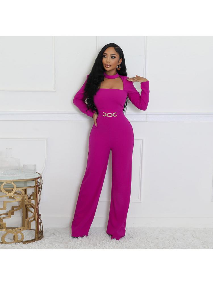 Metal Decor Hollow-out Straight Jumpsuits