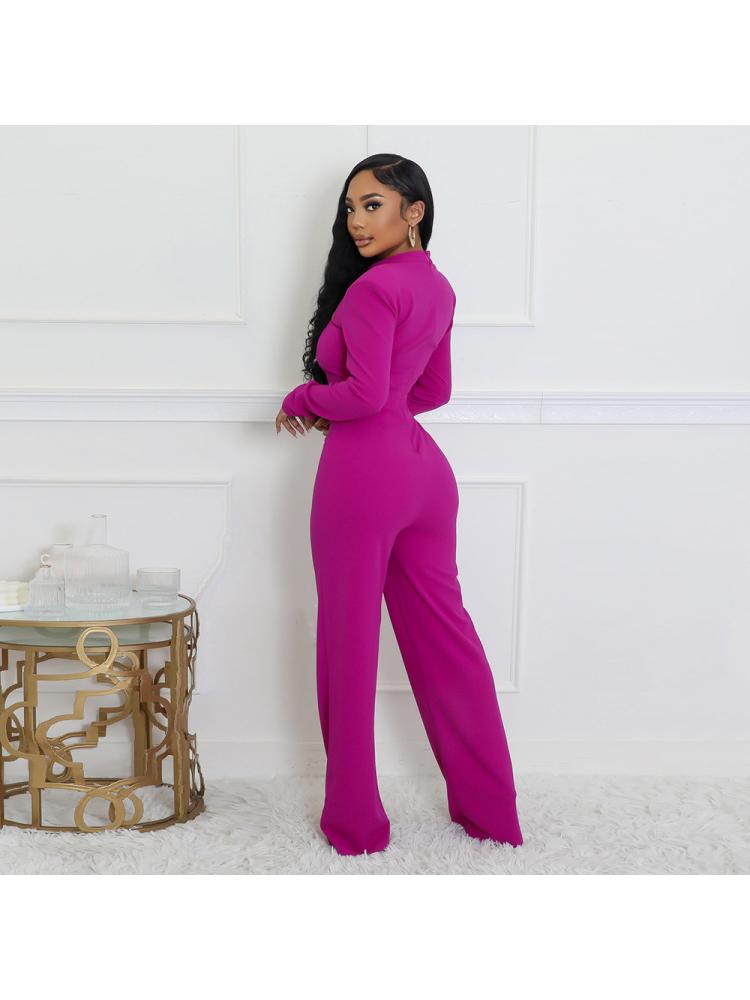 Metal Decor Hollow-out Straight Jumpsuits