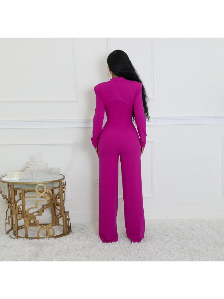 Metal Decor Hollow-out Straight Jumpsuits