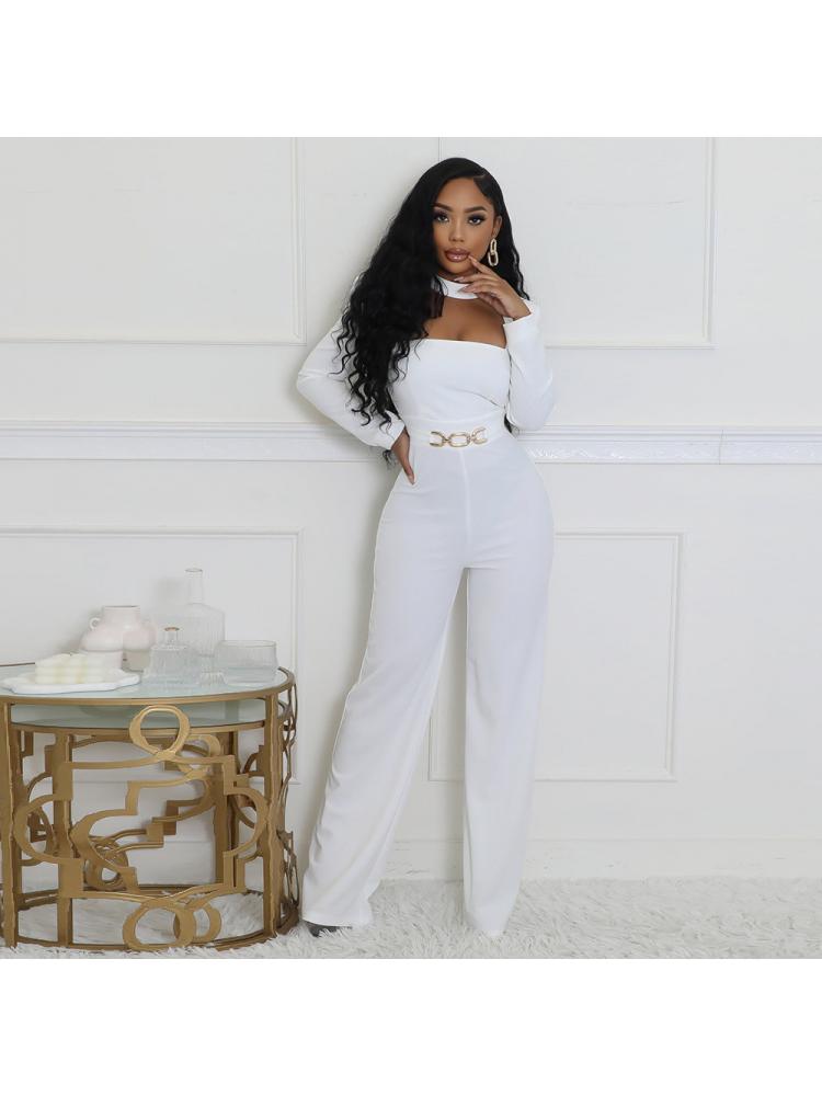 Metal Decor Hollow-out Straight Jumpsuits