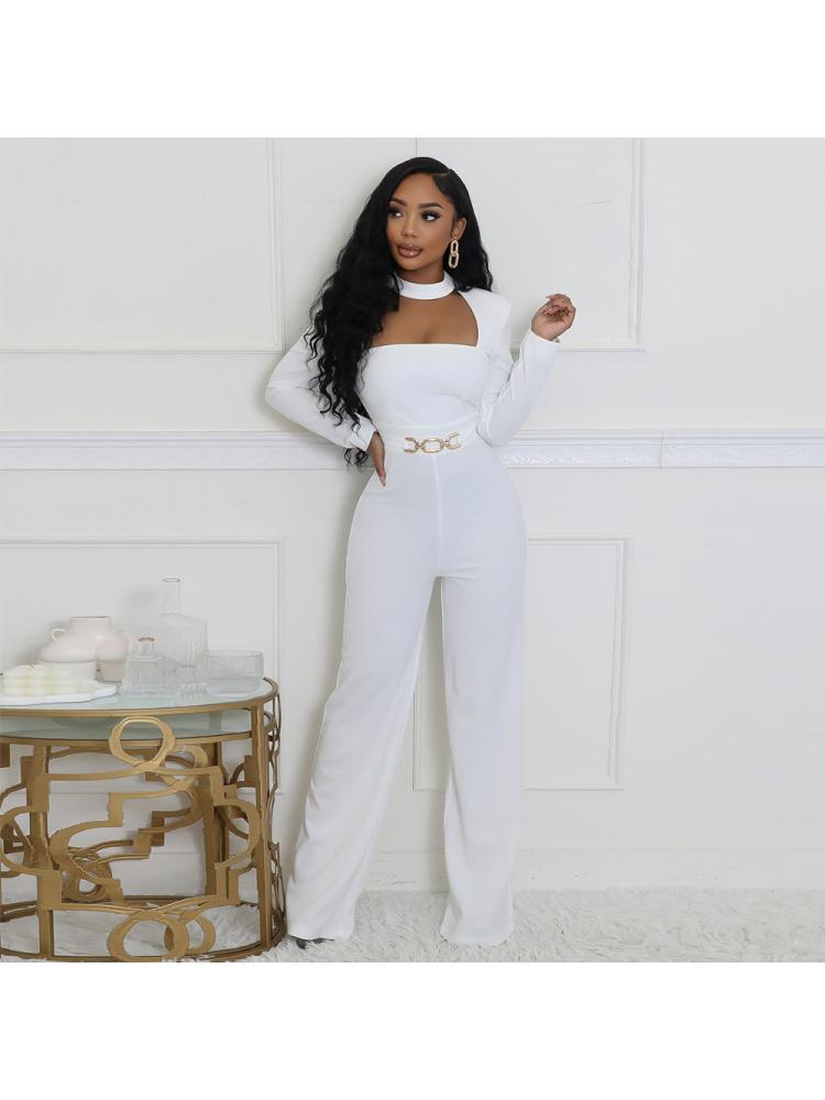 Metal Decor Hollow-out Straight Jumpsuits