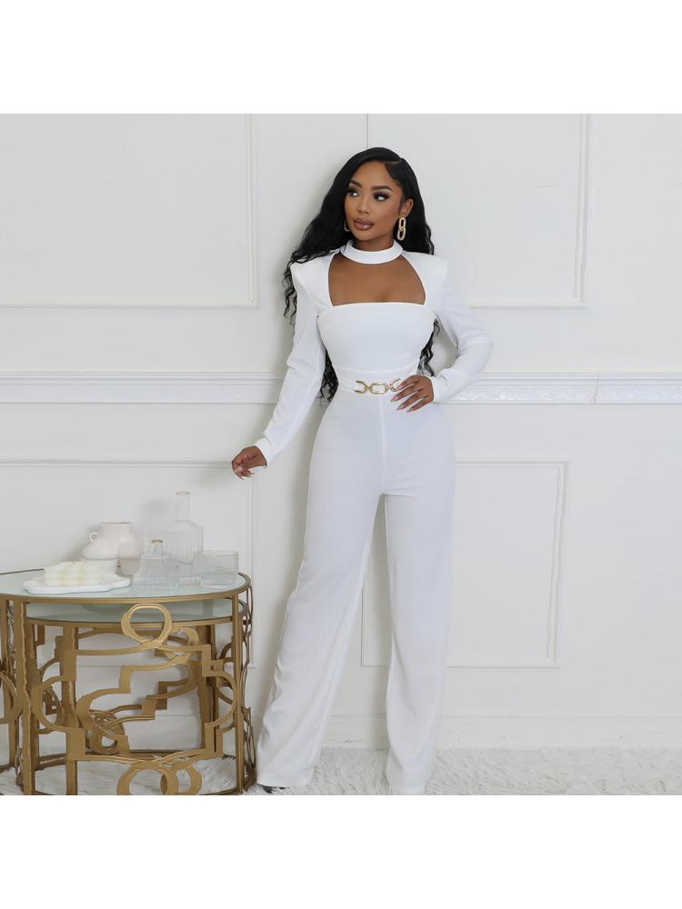 Metal Decor Hollow-out Straight Jumpsuits