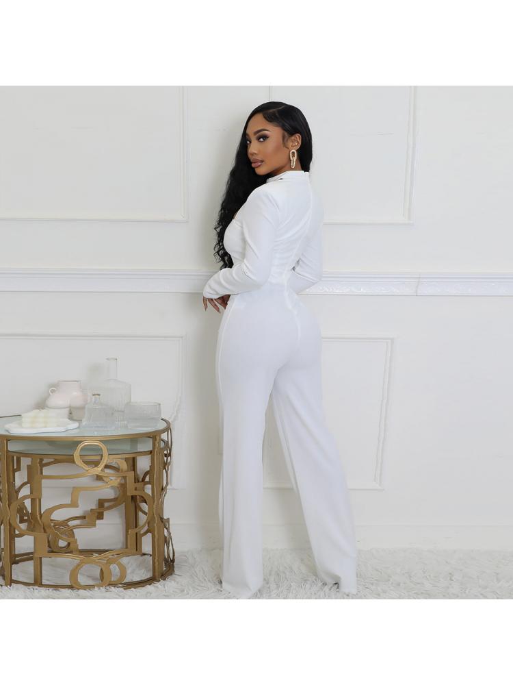 Metal Decor Hollow-out Straight Jumpsuits