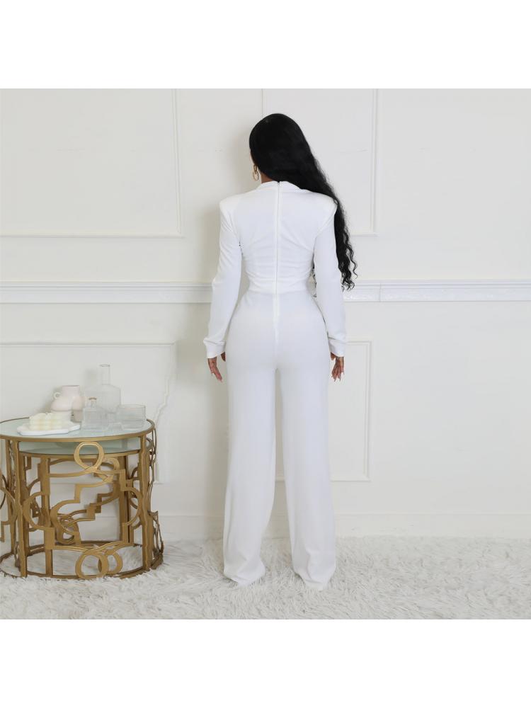 Metal Decor Hollow-out Straight Jumpsuits