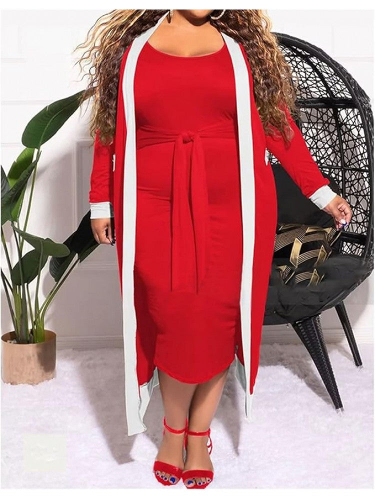 Bandage Maxi Dress Long Cardigan Sets