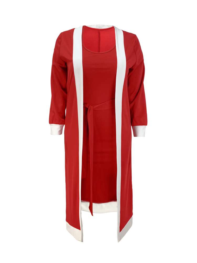 Bandage Maxi Dress Long Cardigan Sets