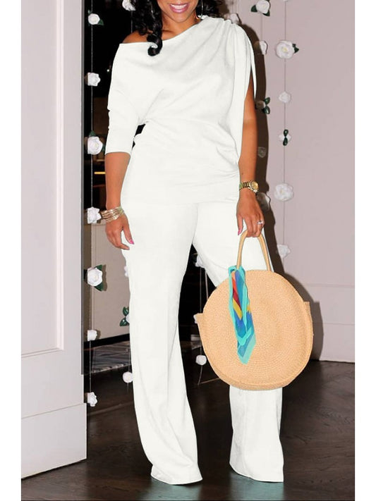 Plain Inclined Shoulder Loose Pant Sets