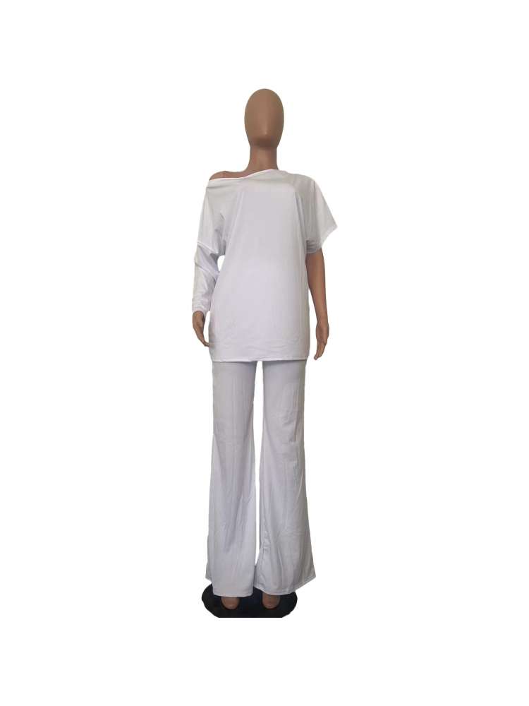 Plain Inclined Shoulder Loose Pant Sets
