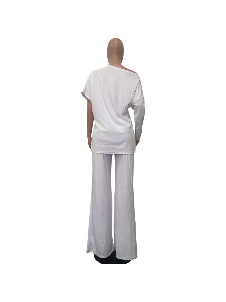 Plain Inclined Shoulder Loose Pant Sets
