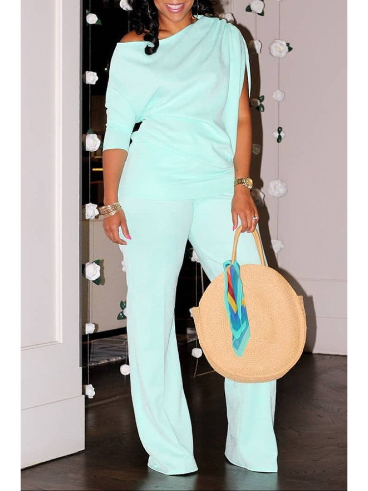 Plain Inclined Shoulder Loose Pant Sets