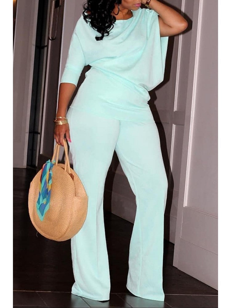 Plain Inclined Shoulder Loose Pant Sets