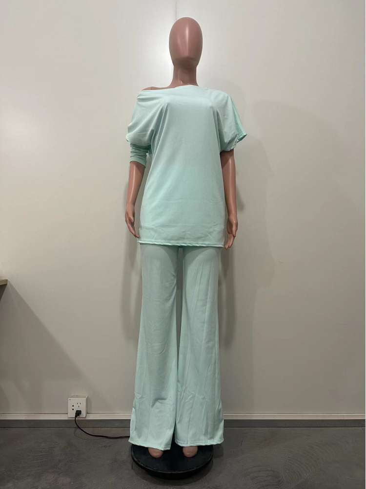 Plain Inclined Shoulder Loose Pant Sets