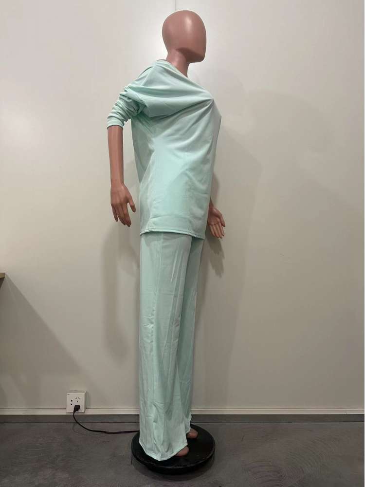 Plain Inclined Shoulder Loose Pant Sets