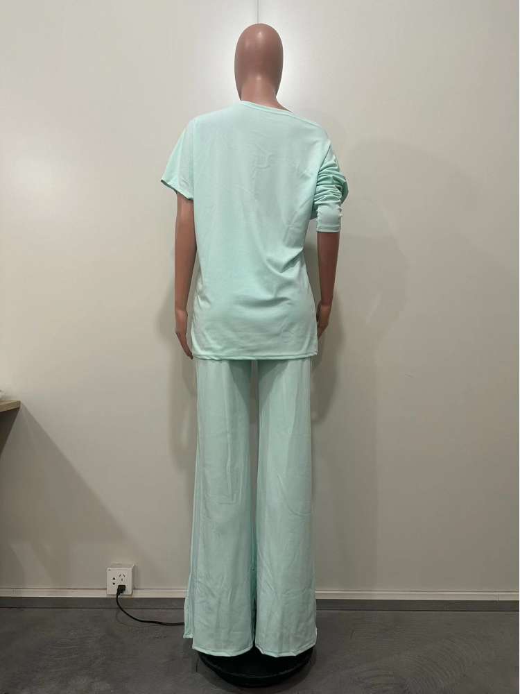 Plain Inclined Shoulder Loose Pant Sets