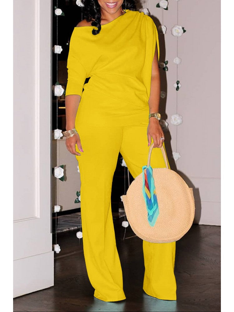 Plain Inclined Shoulder Loose Pant Sets