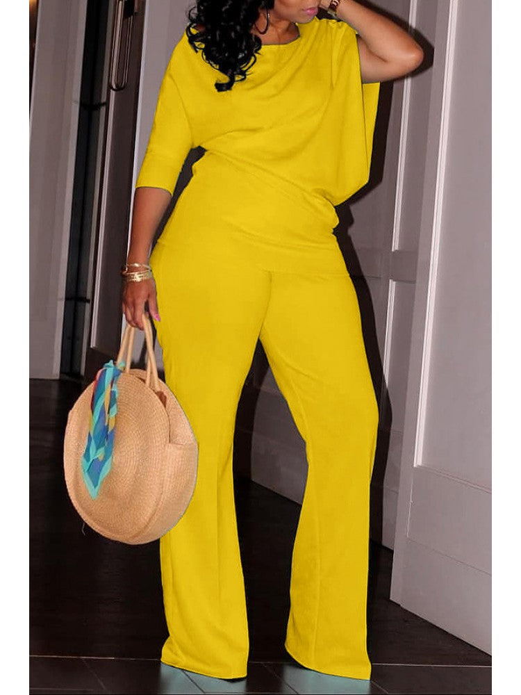 Plain Inclined Shoulder Loose Pant Sets
