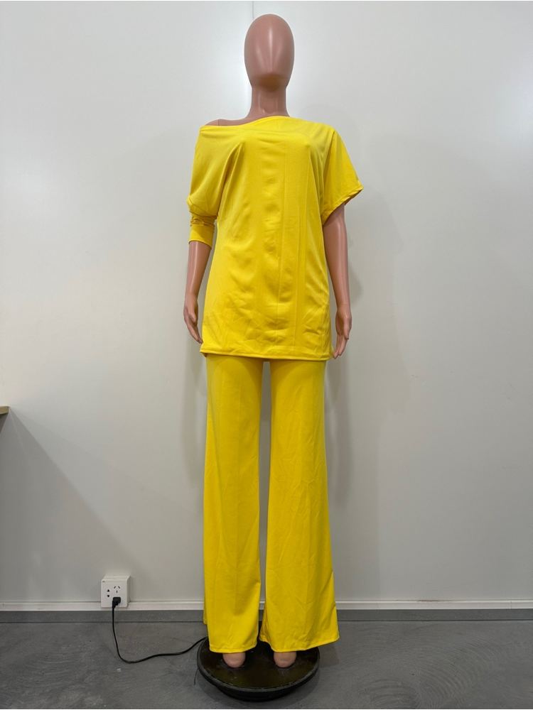 Plain Inclined Shoulder Loose Pant Sets