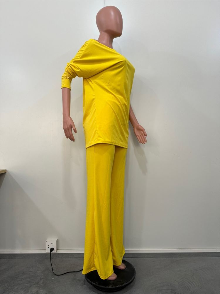 Plain Inclined Shoulder Loose Pant Sets