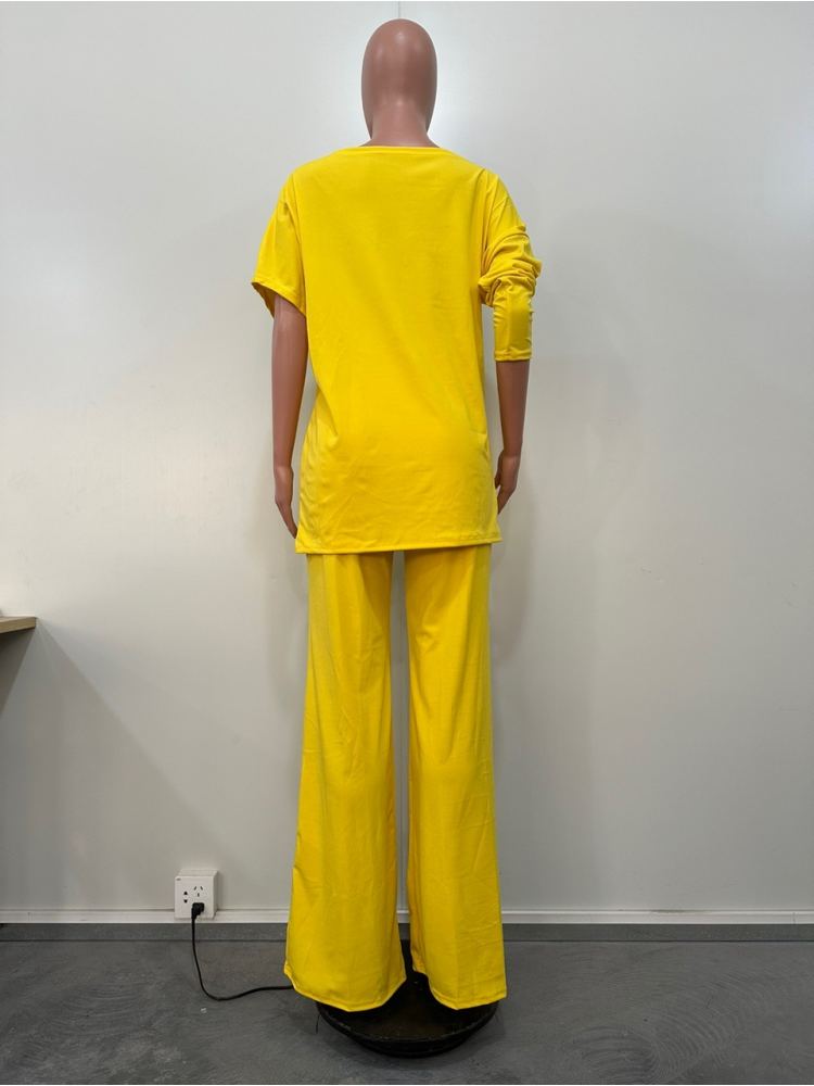 Plain Inclined Shoulder Loose Pant Sets