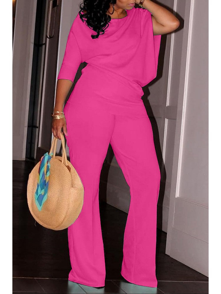 Plain Inclined Shoulder Loose Pant Sets