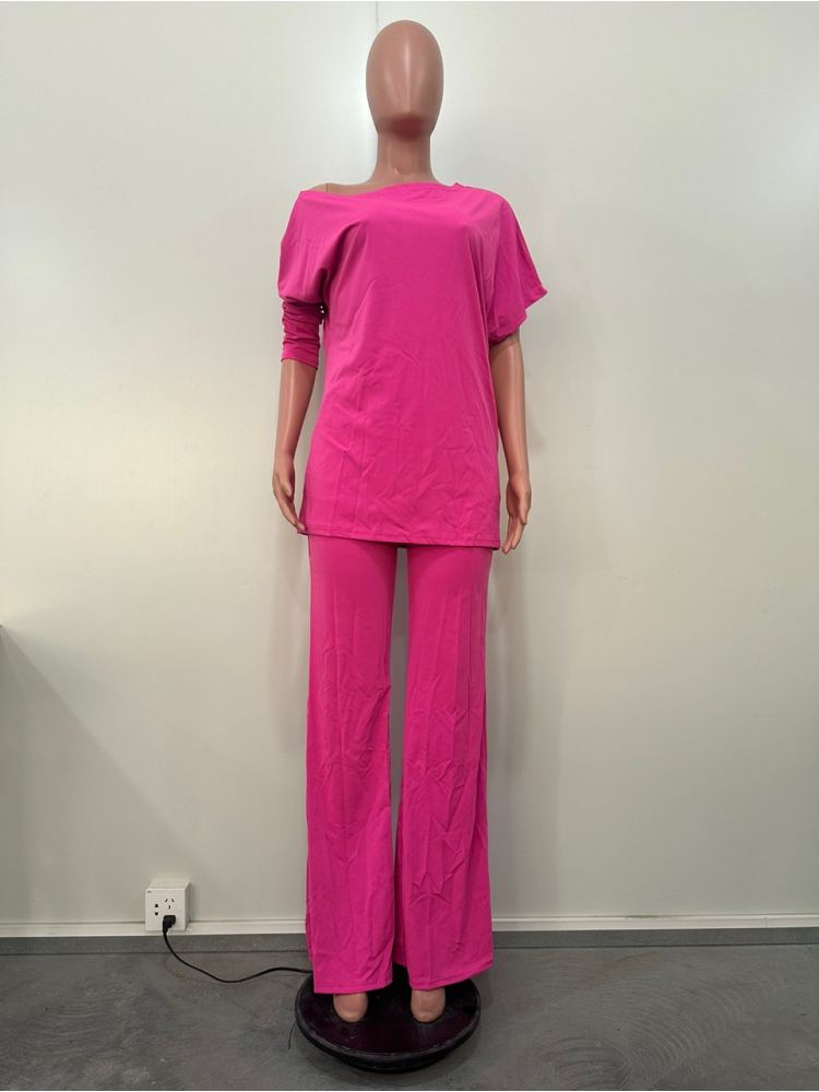 Plain Inclined Shoulder Loose Pant Sets