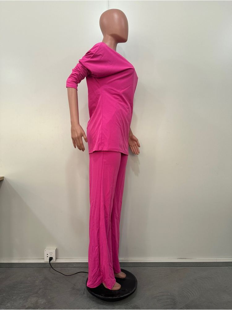 Plain Inclined Shoulder Loose Pant Sets