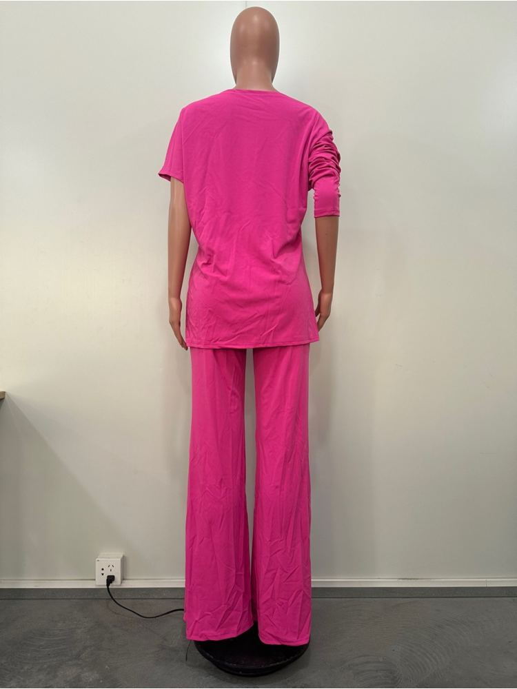 Plain Inclined Shoulder Loose Pant Sets