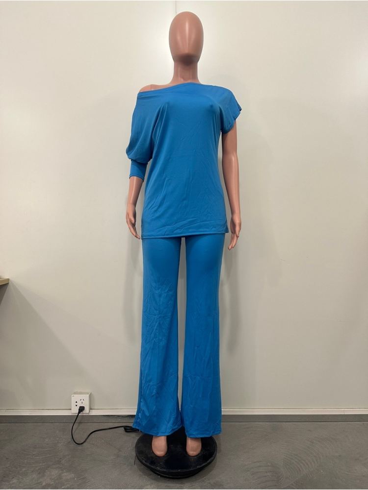 Plain Inclined Shoulder Loose Pant Sets