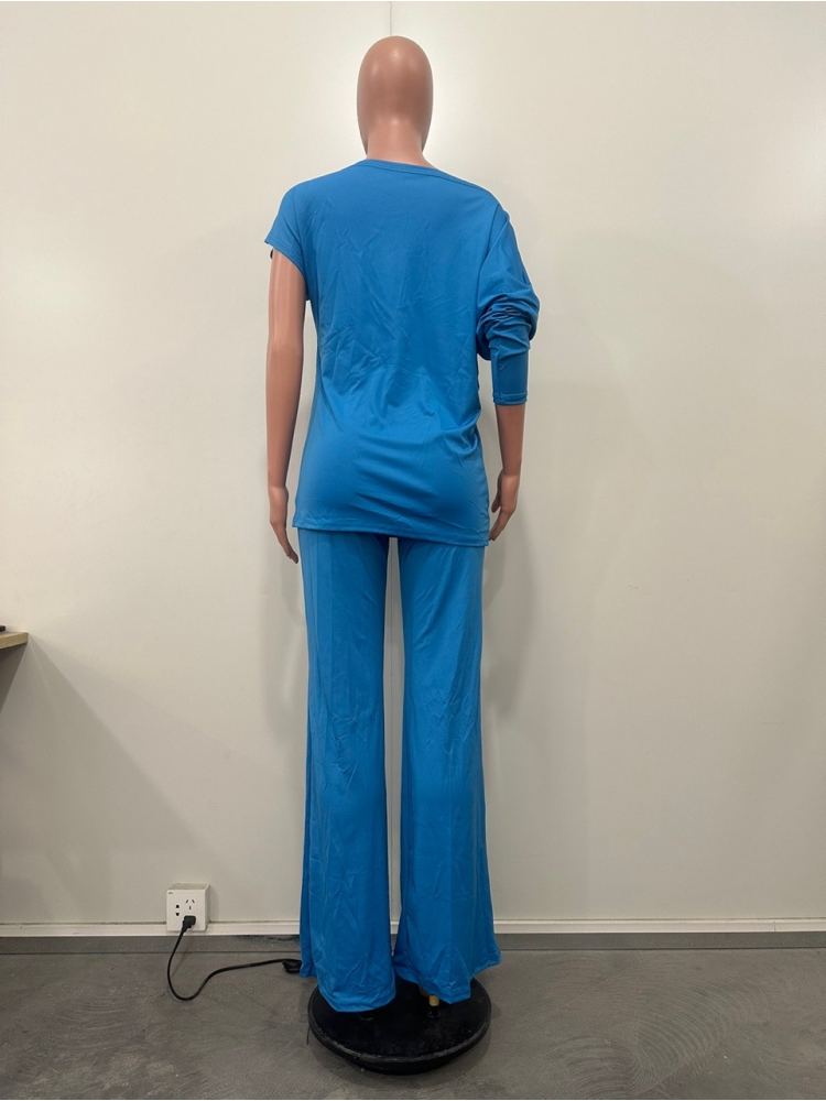 Plain Inclined Shoulder Loose Pant Sets