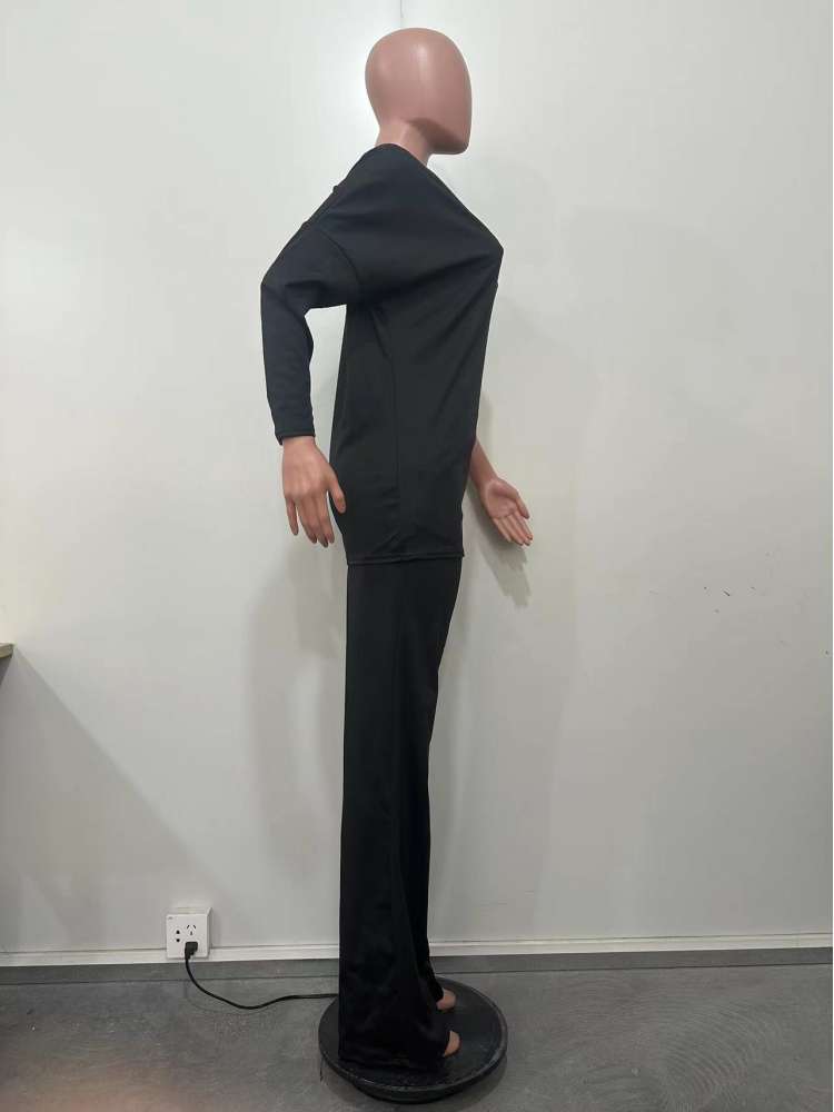 Plain Inclined Shoulder Loose Pant Sets